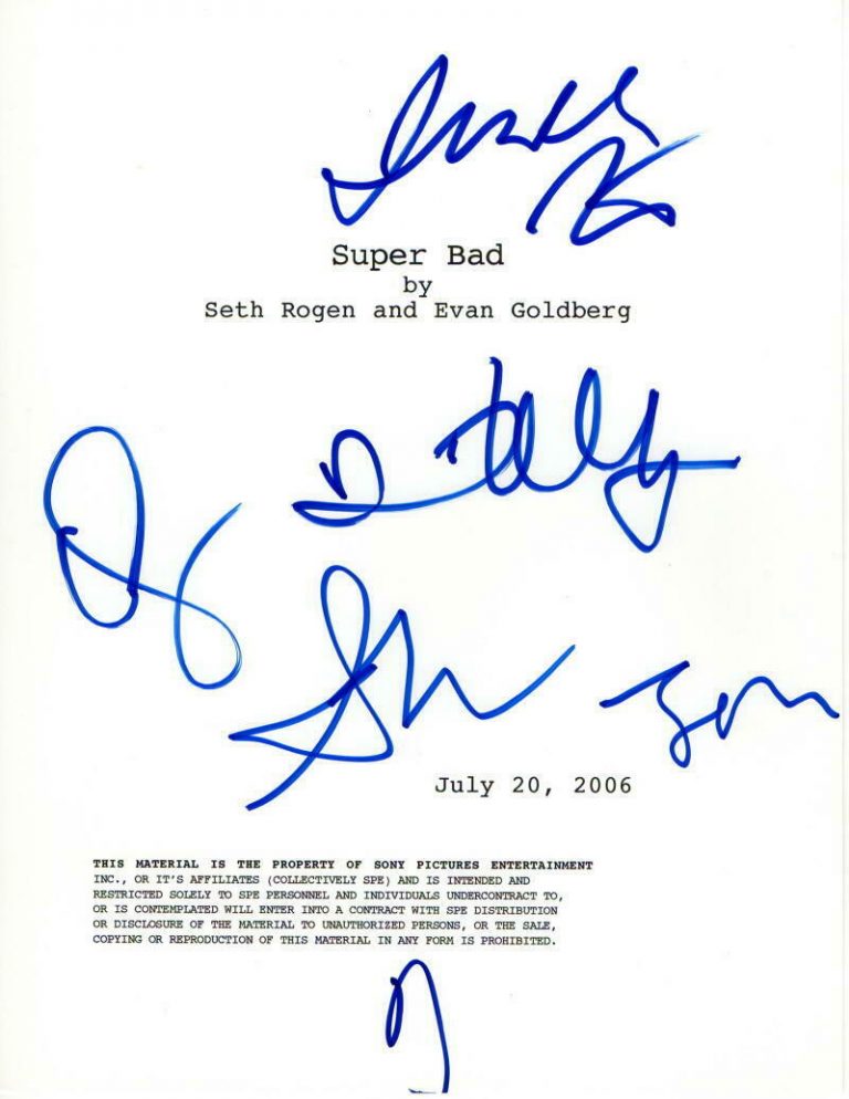 JONAH HILL, SETH ROGEN EMMA STONE +2 CAST SIGNED AUTOGRAPH SUPERBAD MOVIE SCRIPT  COLLECTIBLE MEMORABILIA