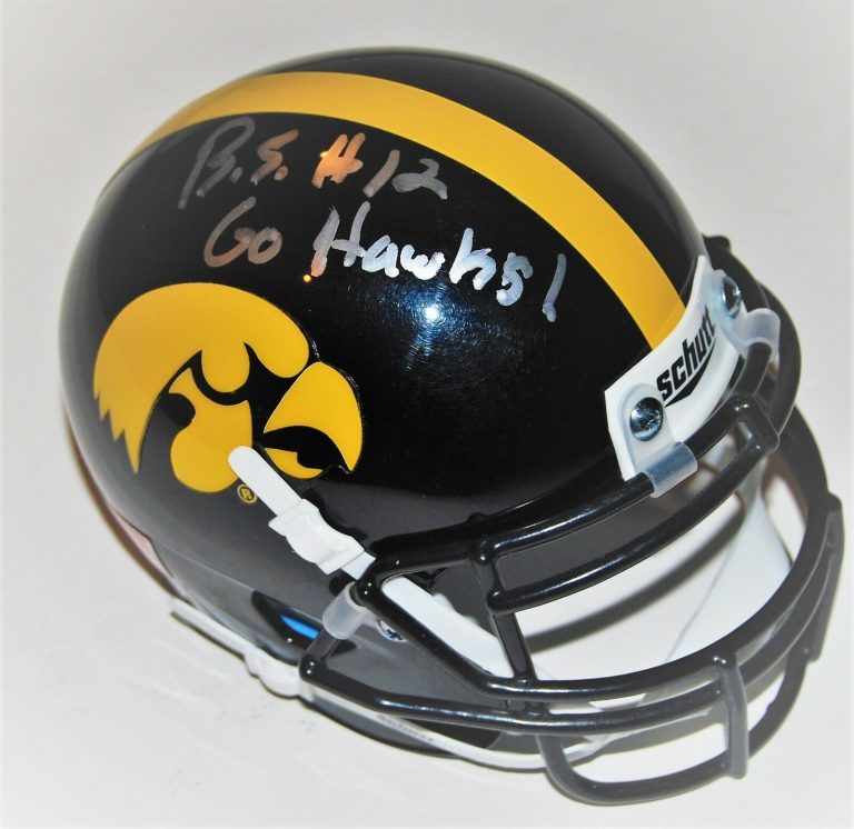 BRANDON SMITH SIGNED (IOWA HAWKEYES) MINI FOOTBALL HELMET *PROOF* W/COA #12 C  COLLECTIBLE MEMORABILIA