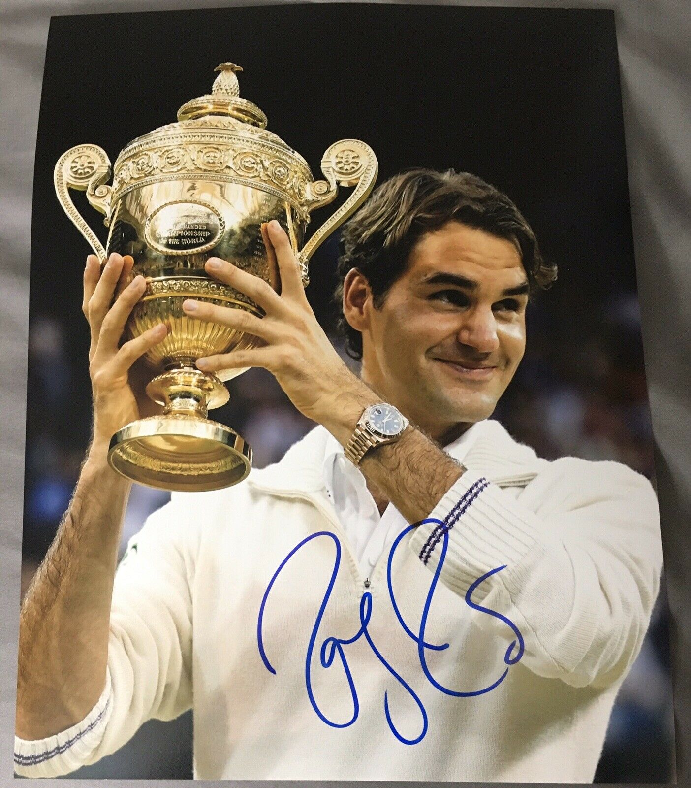 ROGER FEDERER WIMBLEDON CHAMPION TROPHY SIGNED AUTOGRAPH 11x14 TENNIS ...