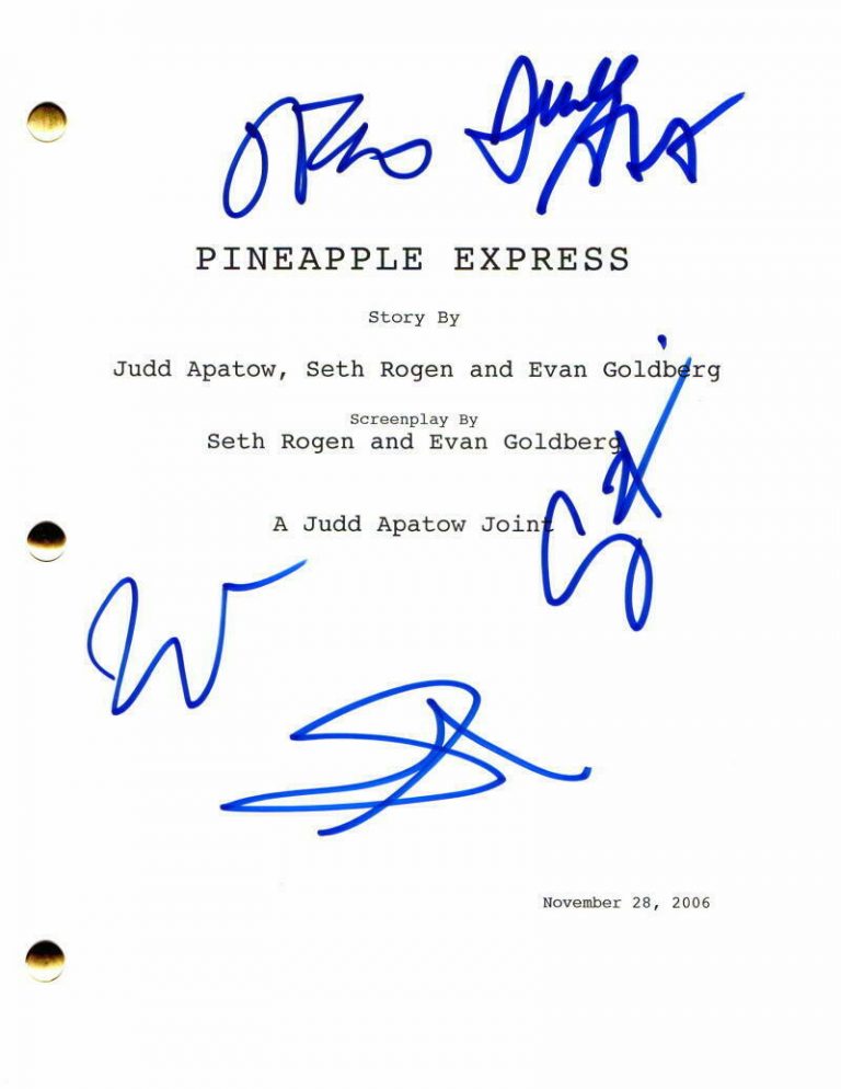 SETH ROGEN, JAMES FRANCO +2 CAST SIGNED AUTOGRAPH PINEAPPLE EXPRESS MOVIE SCRIPT  COLLECTIBLE MEMORABILIA