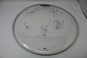 JONATHAN CAIN, NEAL SCHON, ROSS VALORY + SIGNED AUTOGRAPH DRUMHEAD – JOURNEY PSA  COLLECTIBLE MEMORABILIA