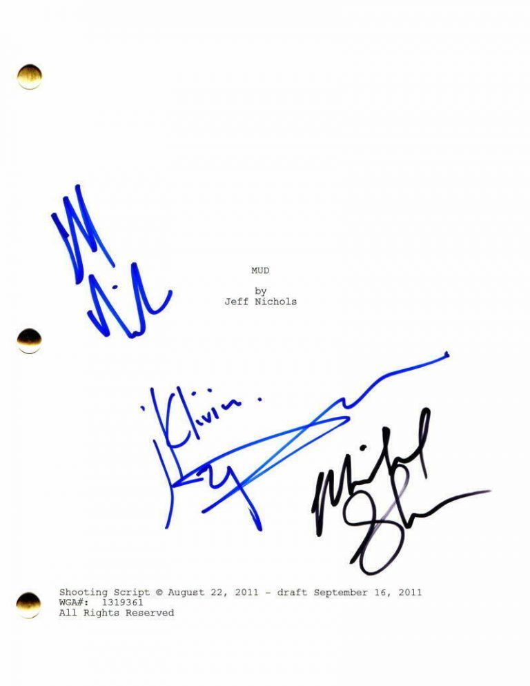 MATTHEW MCCONAUGHEY, JEFF NICHOLS, MICHAEL SHANNON SIGNED AUTOGRAPH – MUD SCRIPT  COLLECTIBLE MEMORABILIA