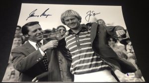 JACK NICKLAUS GARY PLAYER SIGNED AUTOGRAPH GOLF LEGENDS MASTERS 11×14 PHOTO BAS  COLLECTIBLE MEMORABILIA