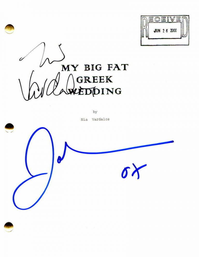 NIA VARDALOS JOHN CORBETT SIGNED AUTOGRAPH MY BIG FAT GREEK WEDDING MOVIE SCRIPT  COLLECTIBLE MEMORABILIA
