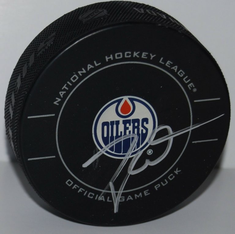 TAYLOR HALL SIGNED (EDMONTON OILERS) OFFICIAL GAME HOCKEY PUCK W/COA #2  COLLECTIBLE MEMORABILIA