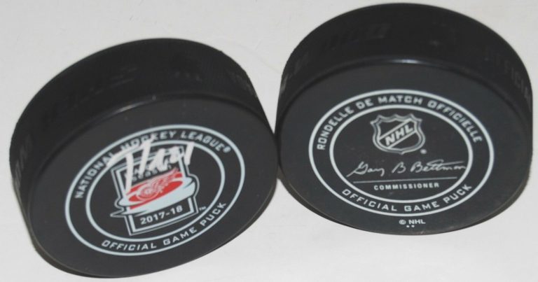TOMAS TATAR SIGNED (DETROIT RED WINGS) 2017-18 INAUGURAL GAME PUCK W/COA LCA  COLLECTIBLE MEMORABILIA