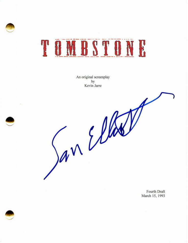 SAM ELLIOTT SIGNED AUTOGRAPH – TOMBSTONE MOVIE SCRIPT – BILL PAXTON KURT RUSSELL  COLLECTIBLE MEMORABILIA