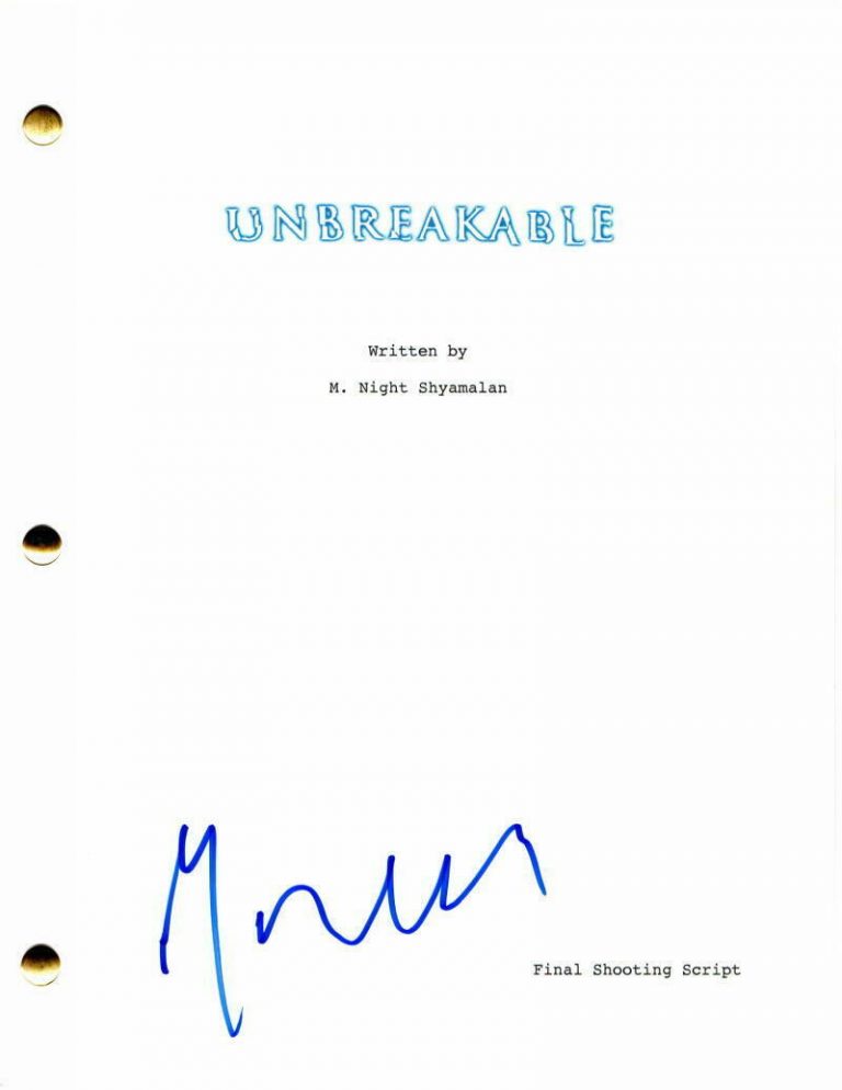 M. M NIGHT SHYAMALAN SIGNED AUTOGRAPH – UNBREAKABLE MOVIE SCRIPT – BRUCE WILLIS  COLLECTIBLE MEMORABILIA