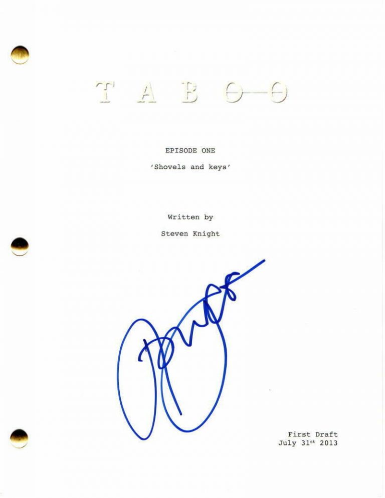 JONATHAN PRYCE SIGNED AUTOGRAPH – TABOO PILOT SCRIPT – STEVEN KNIGHT, TOM HARDY  COLLECTIBLE MEMORABILIA