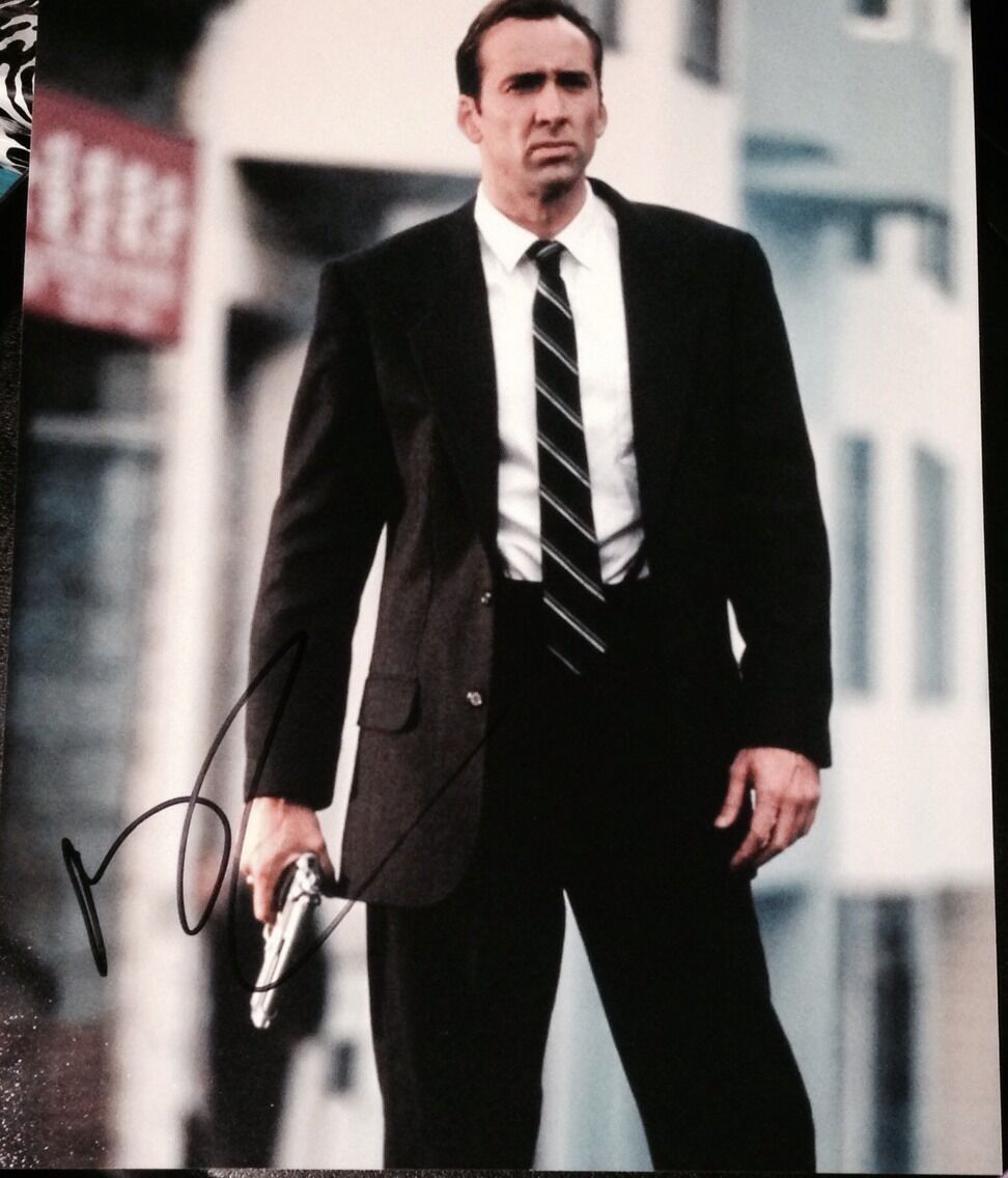 NICOLAS CAGE SIGNED AUTOGRAPH CLASSIC ICONIC POSE ACTION GUN 8x10 PHOTO ...