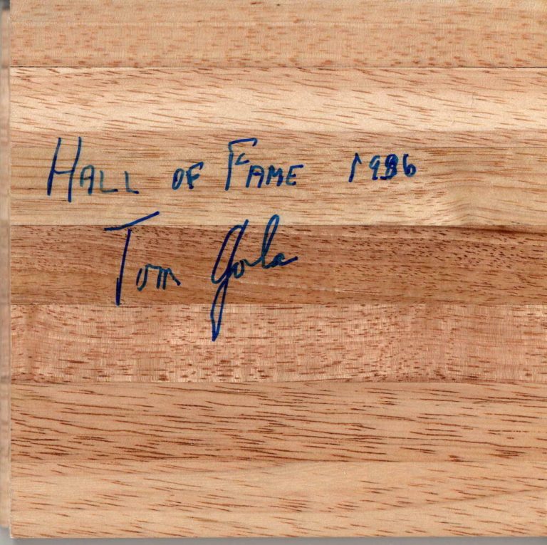 TOM GOLA SIGNED AUTOGRAPH – PARQUET FLOORBOARD – HALL OF FAME, LA SALLE, KNICKS  COLLECTIBLE MEMORABILIA
