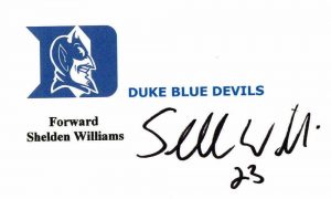 SHELDEN WILLIAMS SIGNED AUTOGRAPH – CUSTOM INDEX CARD – DUKE BLUE DEVILS, HAWKS  COLLECTIBLE MEMORABILIA