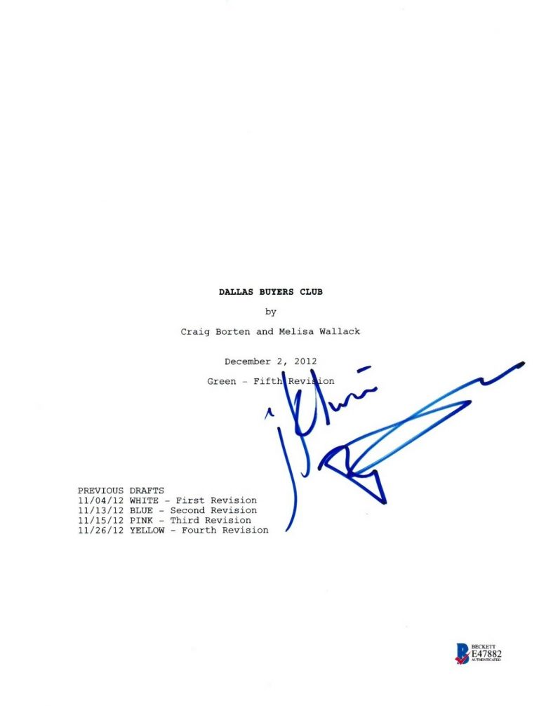 MATTHEW MCCONAUGHEY SIGNED DALLAS BUYERS CLUB SCRIPT BECKETT BAS AUTOGRAPH AUTO  COLLECTIBLE MEMORABILIA