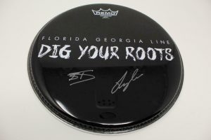 FLORIDA GEORGIA LINE DUAL SIGNED AUTOGRAPH CUSTOM DIG YOUR ROOTS DRUMHEAD – RARE  COLLECTIBLE MEMORABILIA