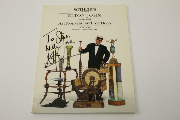SIR ELTON JOHN SIGNED AUTOGRAPH SOTHEBY’S AUCTION CATALOG HONKY CHATEAU, CARIBOU  COLLECTIBLE MEMORABILIA