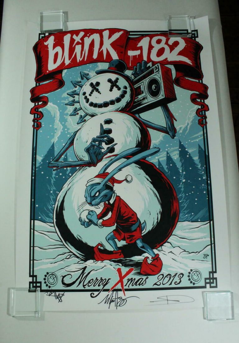BLINK-182 SIGNED AUTOGRAPH LE CONCERT TOUR POSTER – MERRY CHRISTMAS XMAS 2013  COLLECTIBLE MEMORABILIA