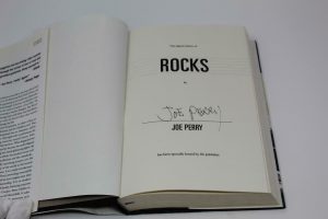 JOE PERRY SIGNED AUTOGRAPH “ROCKS” BOOK – AEROSMITH LEGEND, VERY RARE FULL SIG  COLLECTIBLE MEMORABILIA