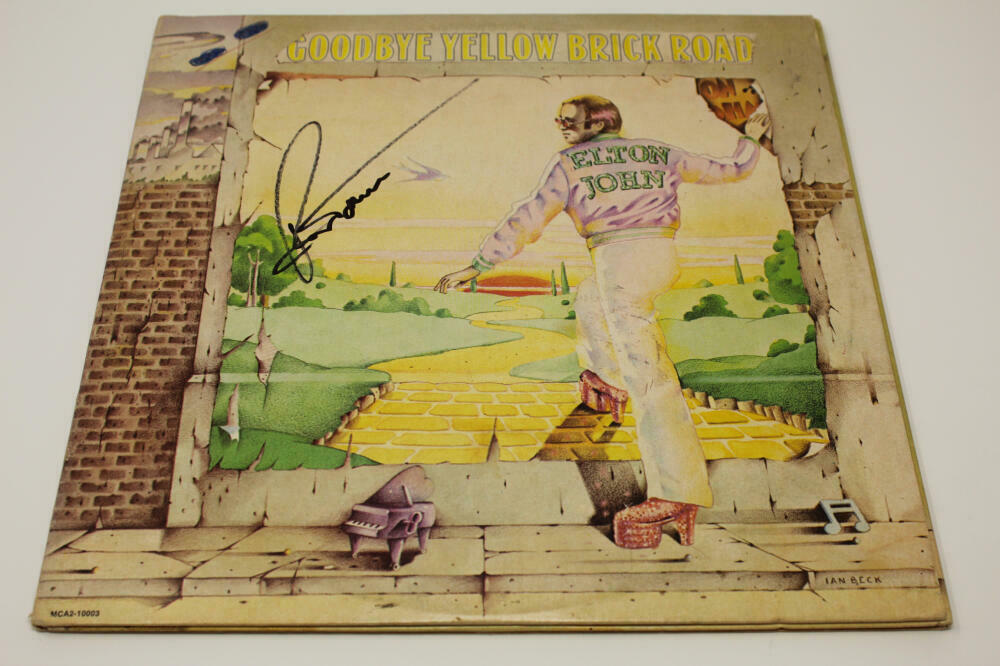 Bernie Taupin Signed Autograph Album Vinyl Record Goodbye Yellow Brick Road Collectible 