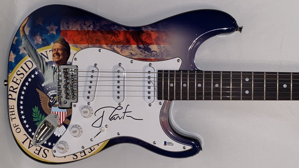 JIMMY CARTER USA PRESIDENT SIGNED FULL SIZE CUSTOM ELECTRIC GUITAR AUTO BECKETT Collectible Memorabilia