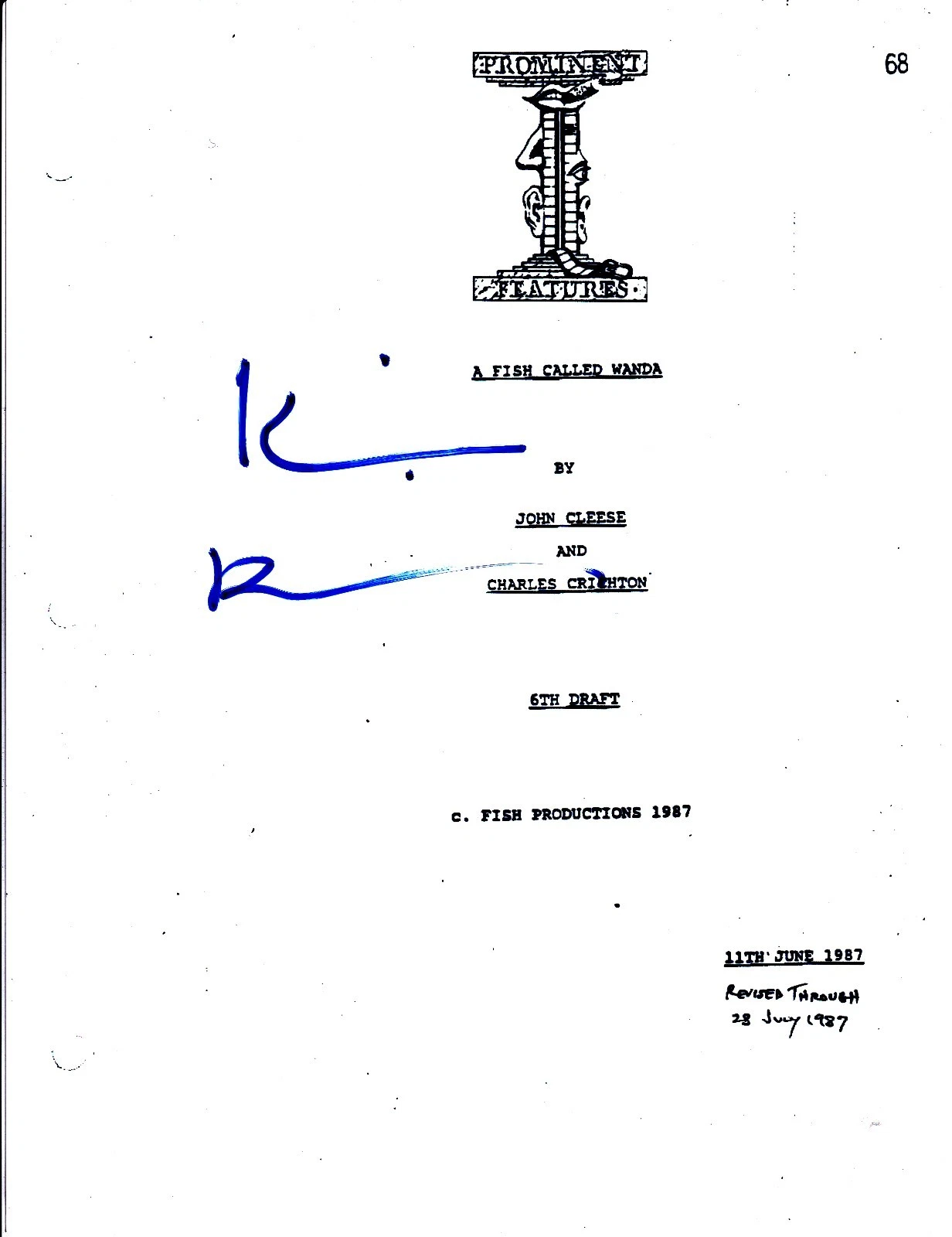 KEVIN KLINE SIGNED A FISH CALLED WANDA FULL 135 PAGE SCRIPT OSCAR AUTOGRAPH COA Collectible Memorabilia