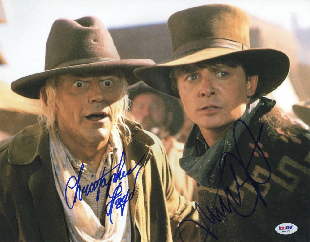 MICHAEL J FOX CHRISTOPHER LLOYD SIGNED BACK TO THE FUTURE 11X14 PHOTO PSA LOA E Collectible Memorabilia