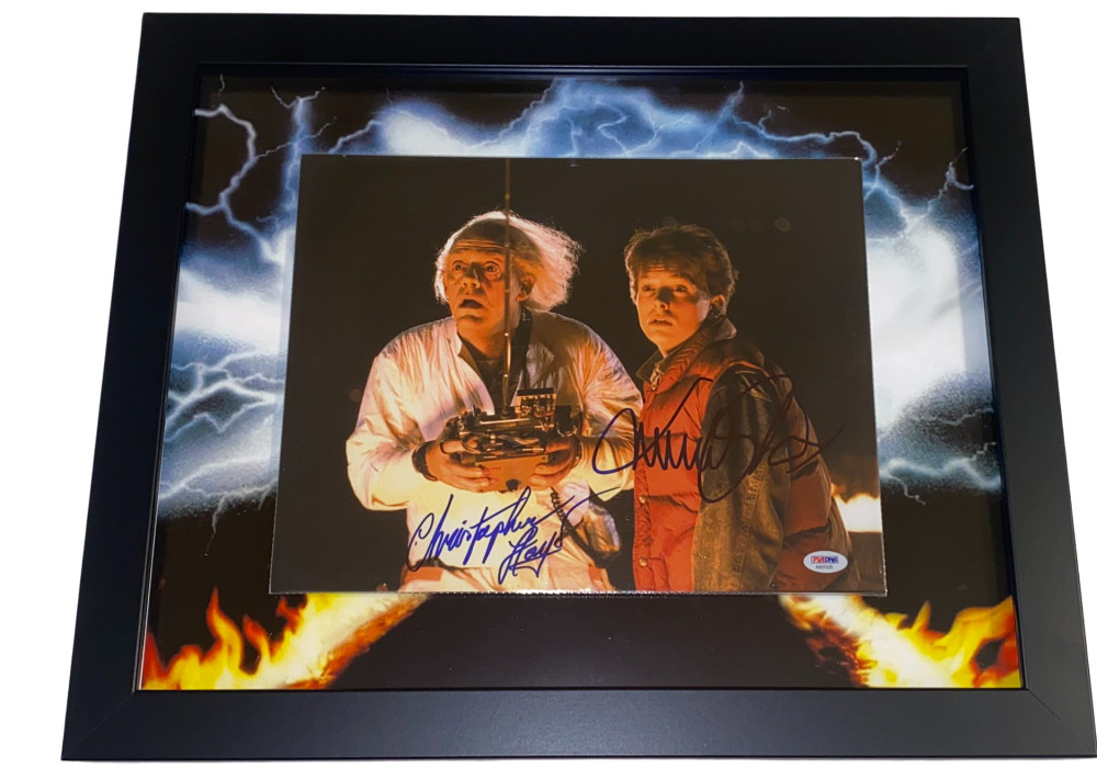 MICHAEL J FOX CHRISTOPHER LLOYD SIGNED 11X14 FRAMED PHOTO BACK TO THE FUTURE BAS Collectible Memorabilia