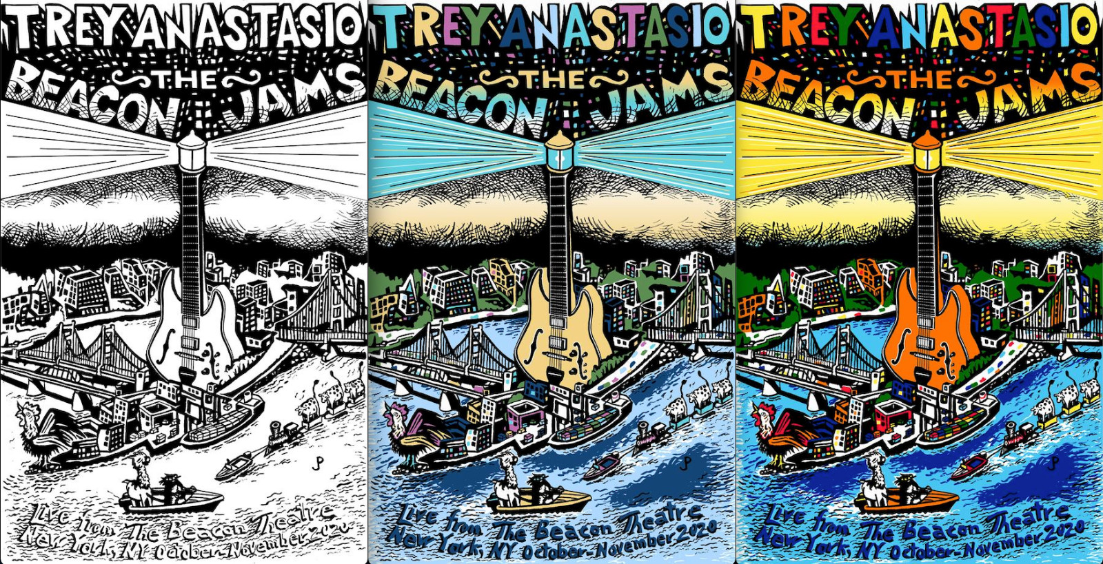 SET OF (3) JIM POLLOCK TREY ANASTASIO PHISH THE BEACON JAMS SIGNED POSTER PRINT Collectible Memorabilia