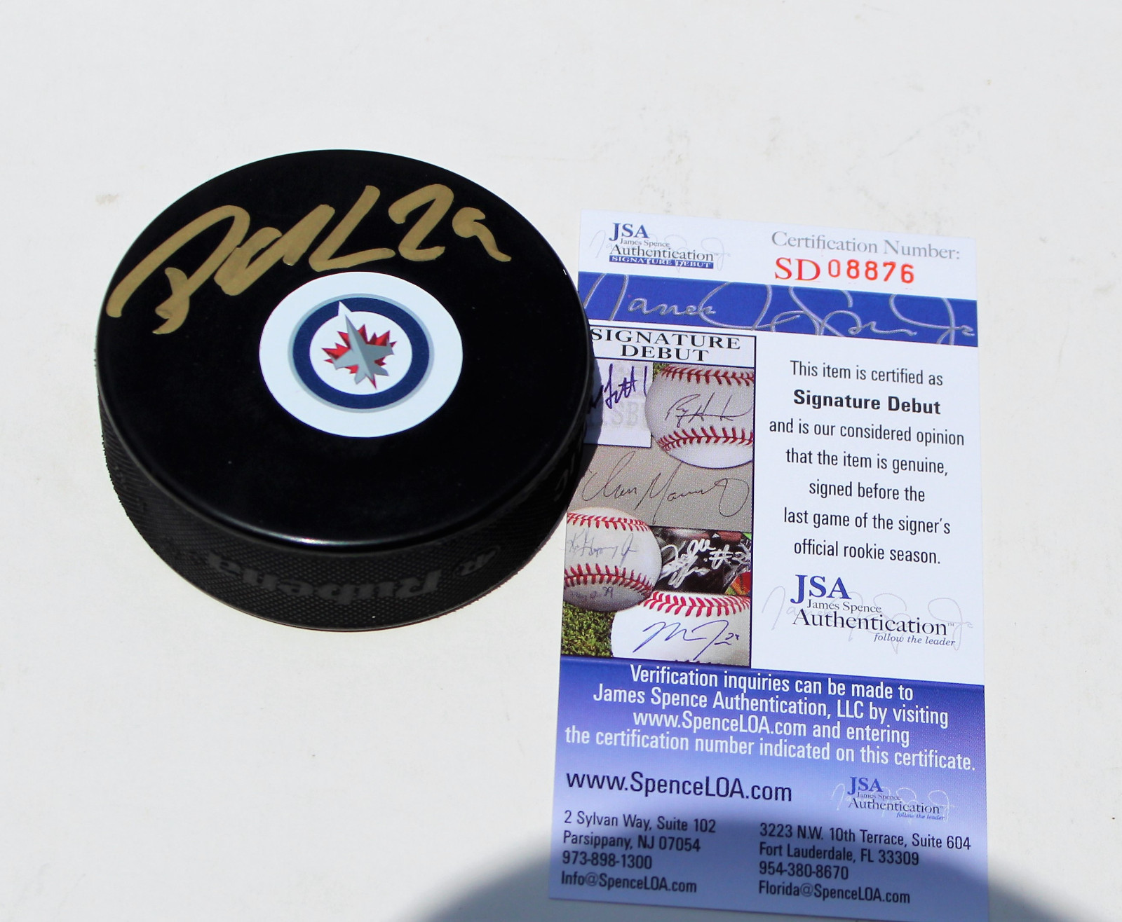 Patrik Laine Signed 2016 Winnipeg Jets NHL Puck w/JSA COA Proof Rookie Collectible Memorabilia
