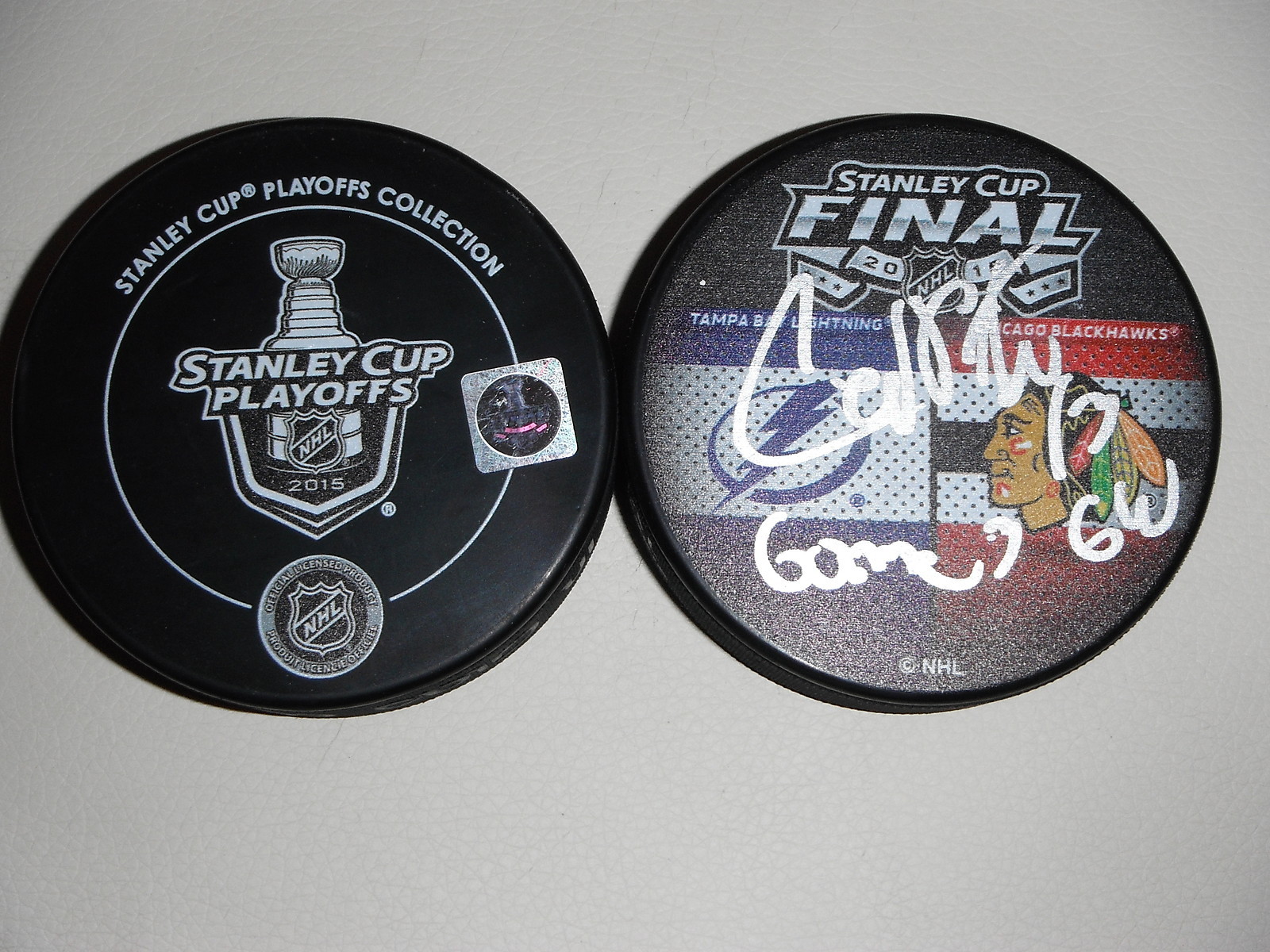 TAMPA BAY LIGHTNING CEDRIC PAQUETTE SIGNED 2015 STANLEY CUP PUCK GAME 3 GW INSCR Collectible Memorabilia