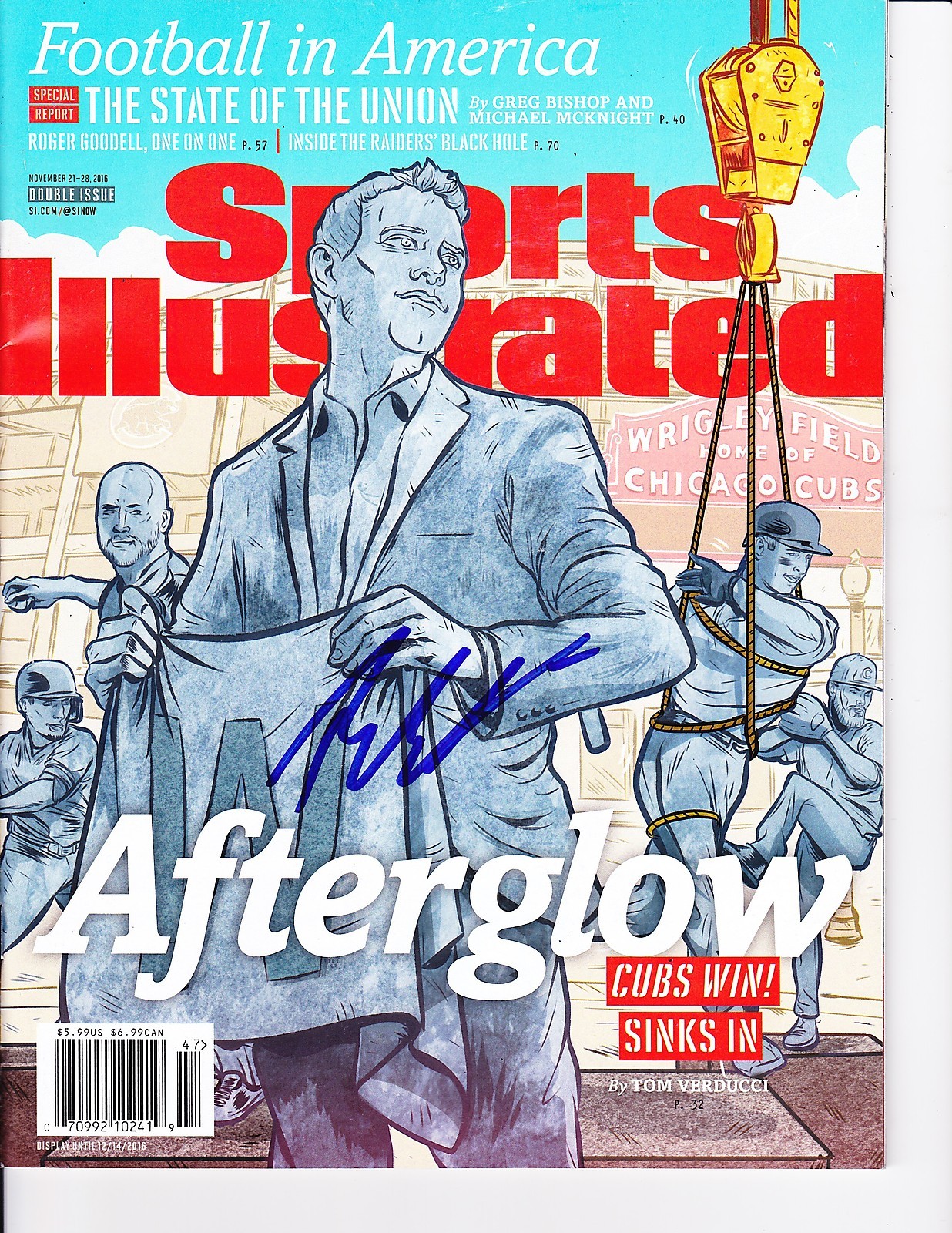 CHICAGO CUBS THEO EPSTEIN SIGNED SPORTS ILLUSTRATED 11/21/2016 3C Collectible Memorabilia