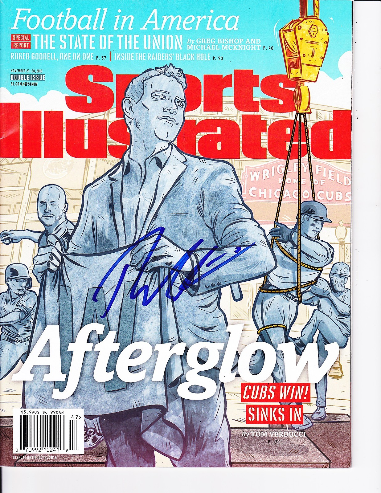 CHICAGO CUBS THEO EPSTEIN SIGNED SPORTS ILLUSTRATED 11/21/2016 WORLD SERIES Collectible Memorabilia
