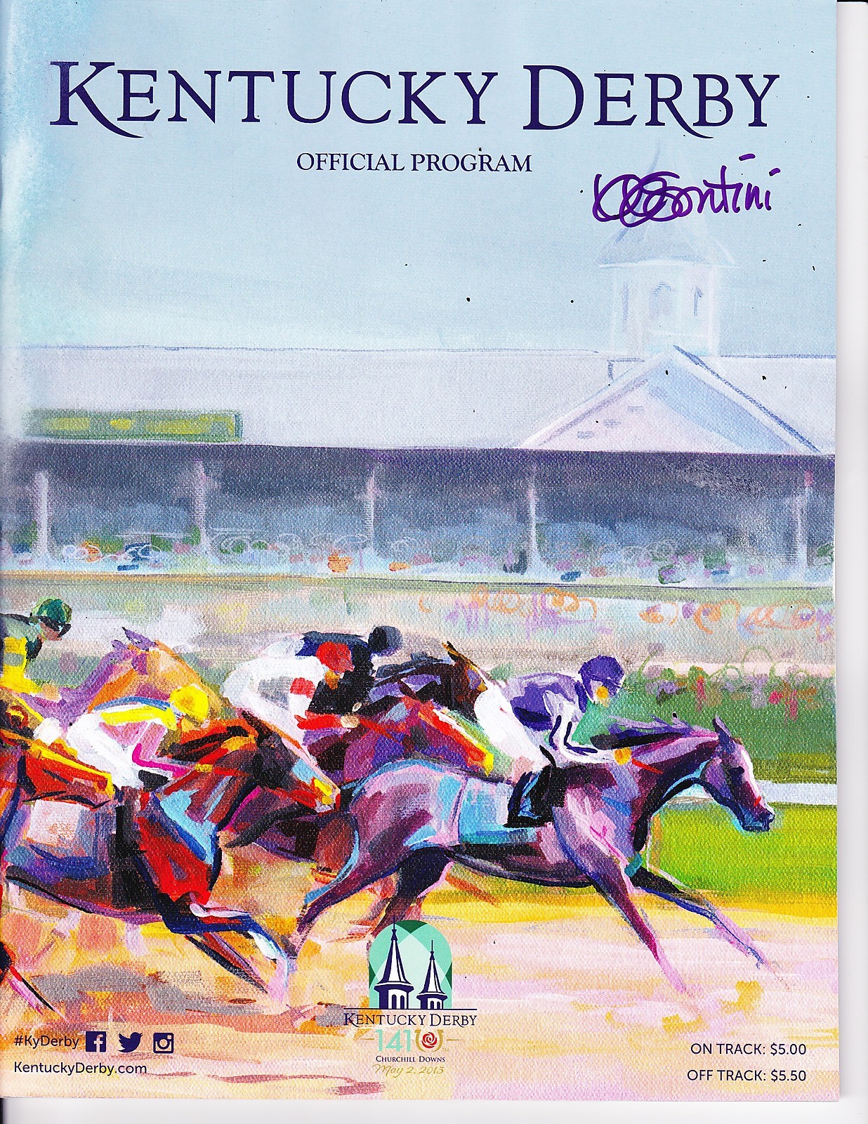 KENTUCKY DERBY OFFICIAL PROGRAM SIGNED BY ARTIST KIM SANTINI Collectible Memorabilia