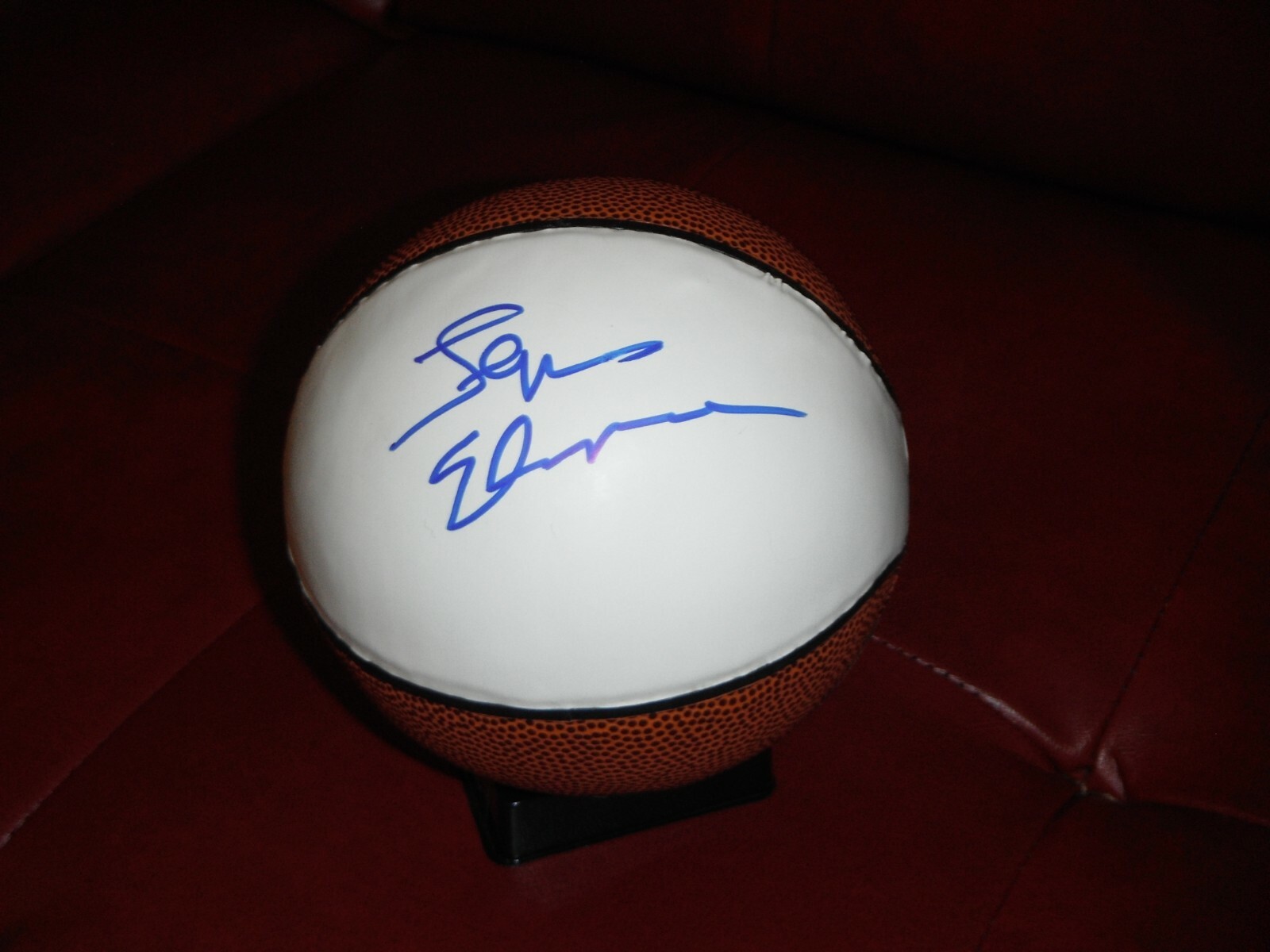 PACERS BUCKS NETS KNICKS LEN ELMORE SIGNED MINI WHITE LEATHER BALL Collectible Memorabilia