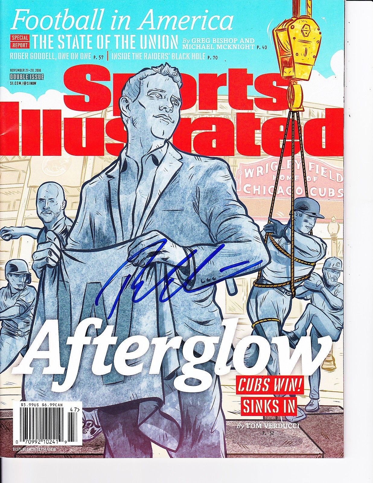 CHICAGO CUBS THEO EPSTEIN SIGNED WORLD SERIES SPORTS ILLUSTRATED 11/21/2016 Collectible Memorabilia