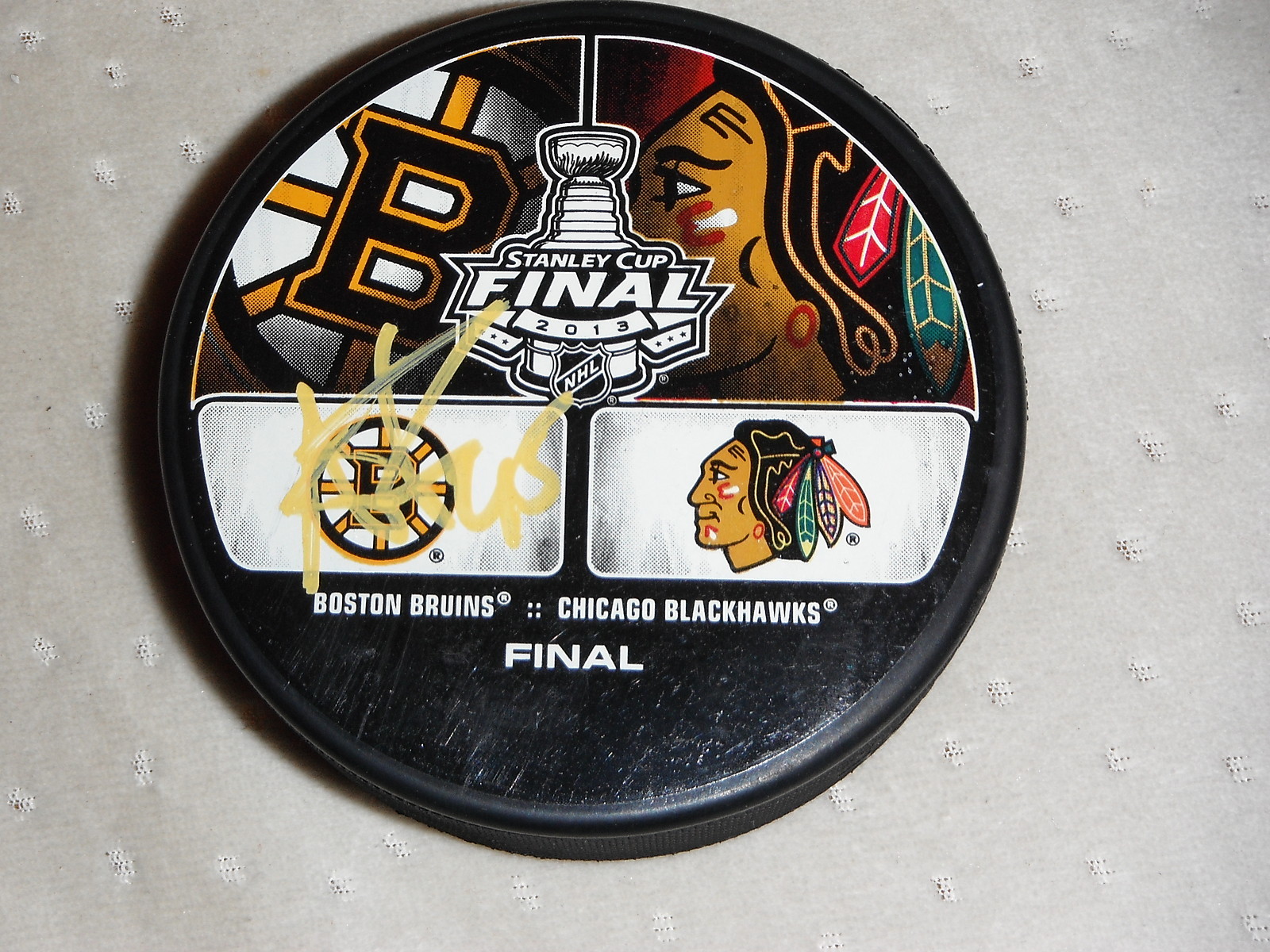 2013 BOSTON BRUINS AARON JOHNSON SIGNED STANLEY CUP PUCK WW  COLLECTIBLE MEMORABILIA