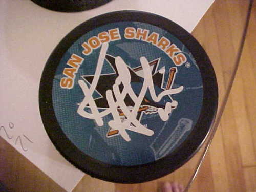 SAN JOSE SHARKS KENT HUSKINS SIGNED PUCK Collectible Memorabilia