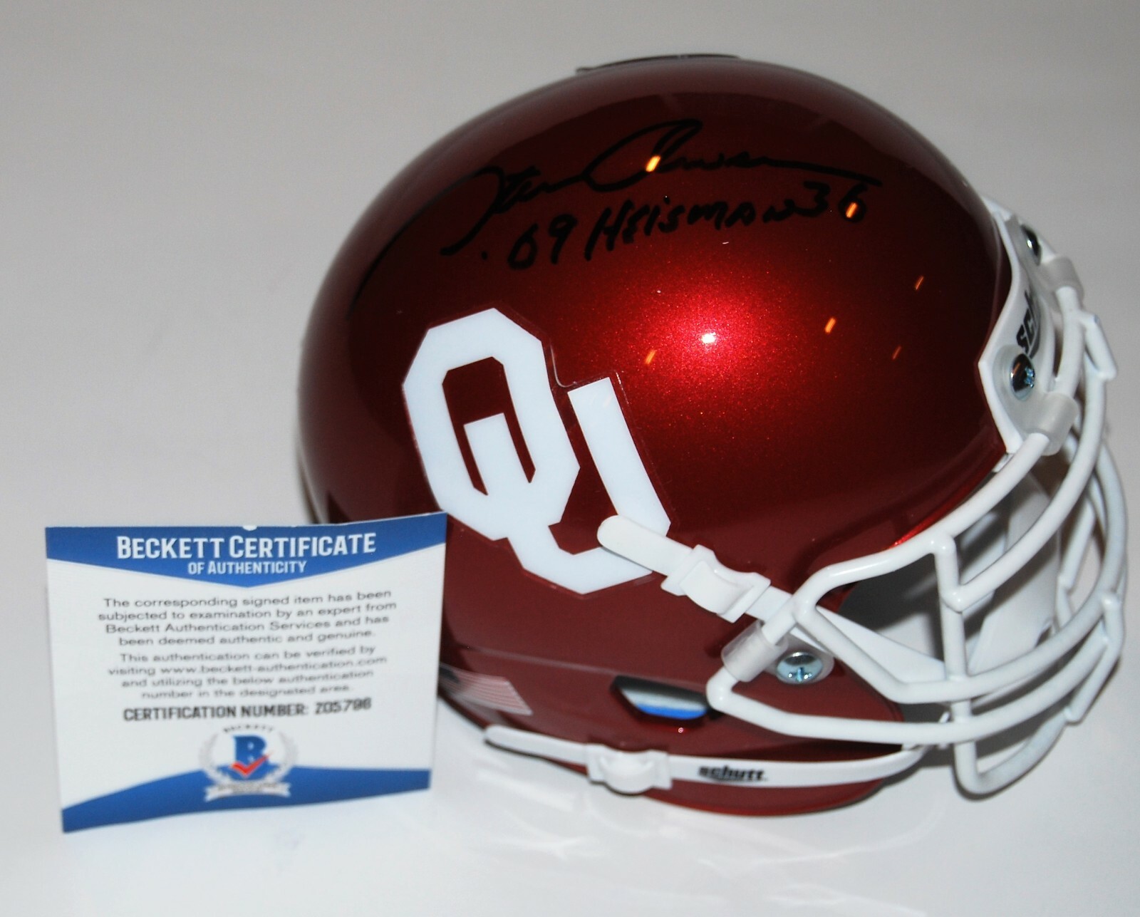 STEVE OWENS signed (OKLAHOMA SOONERS) mini football helmet BECKETT BAS Z05796 Collectible Memorabilia