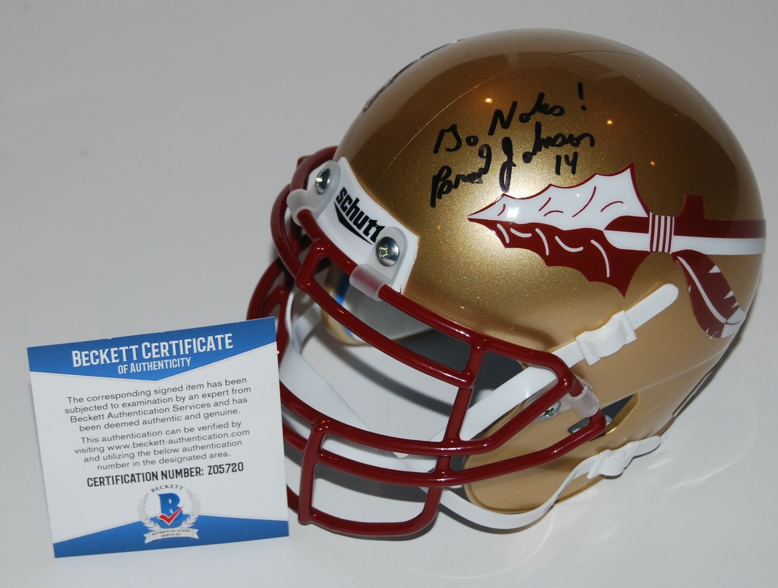 BRAD JOHNSON signed (FLORIDA STATE SEMINOLES mini football helmet BECKETT Z05720 Collectible Memorabilia