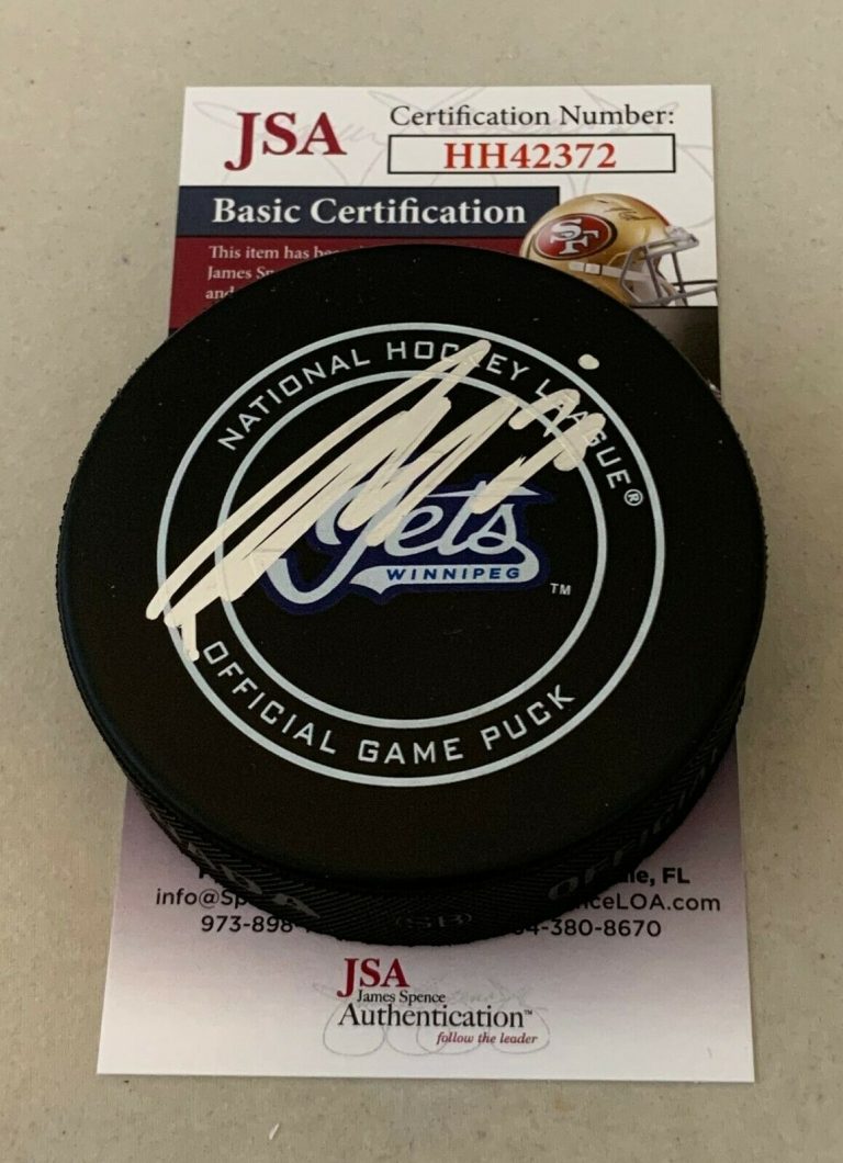 PATRIK LAINE SIGNED WINNIPEG JETS WORDMARK OFFICIAL GAME PUCK AUTOGRAPHED JSA  COLLECTIBLE MEMORABILIA