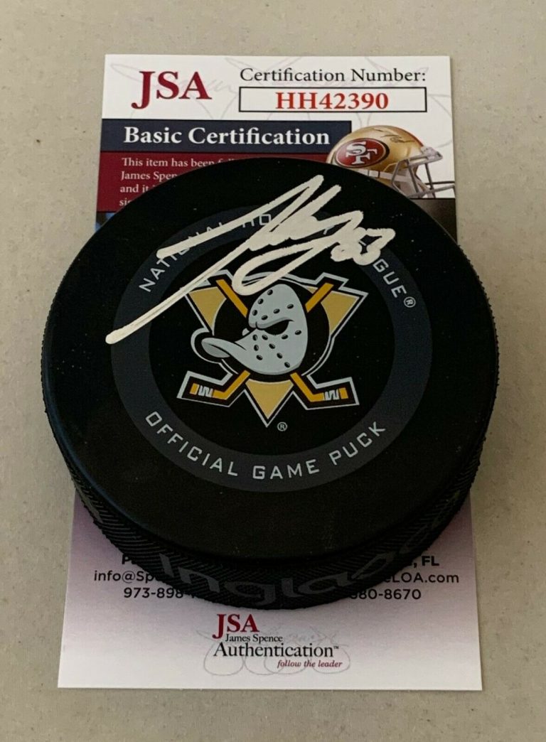JAKOB SILFVERBERG SIGNED ANAHEIM DUCKS 3RD JERSEY OFFICIAL GAME PUCK JSA  COLLECTIBLE MEMORABILIA