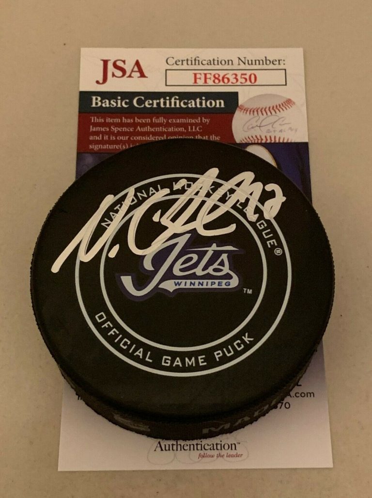 NIKOLAJ EHLERS SIGNED WINNIPEG JETS WORDMARK OFFICIAL GAME PUCK AUTOGRAPHED JSA  COLLECTIBLE MEMORABILIA
