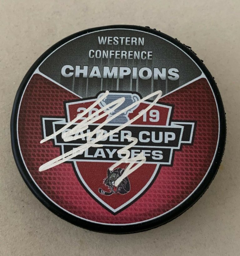 TOMAS HYKA KNIGHTS SIGNED CHICAGO WOLVES 2019 WESTERN CONFERENCE CHAMPS PUCK  COLLECTIBLE MEMORABILIA