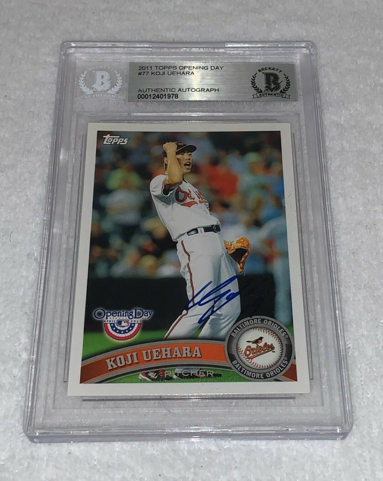 KOJI UEHARA BALTIMORE ORIOLES SIGNED 2011 TOPPS OPENING DAY CARD BAS BECKETT  COLLECTIBLE MEMORABILIA