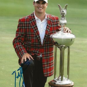 Zach Johnson signed Crowne Plaza Invitational Trophy 8x10 photo autographed JSA Collectible Memorabilia