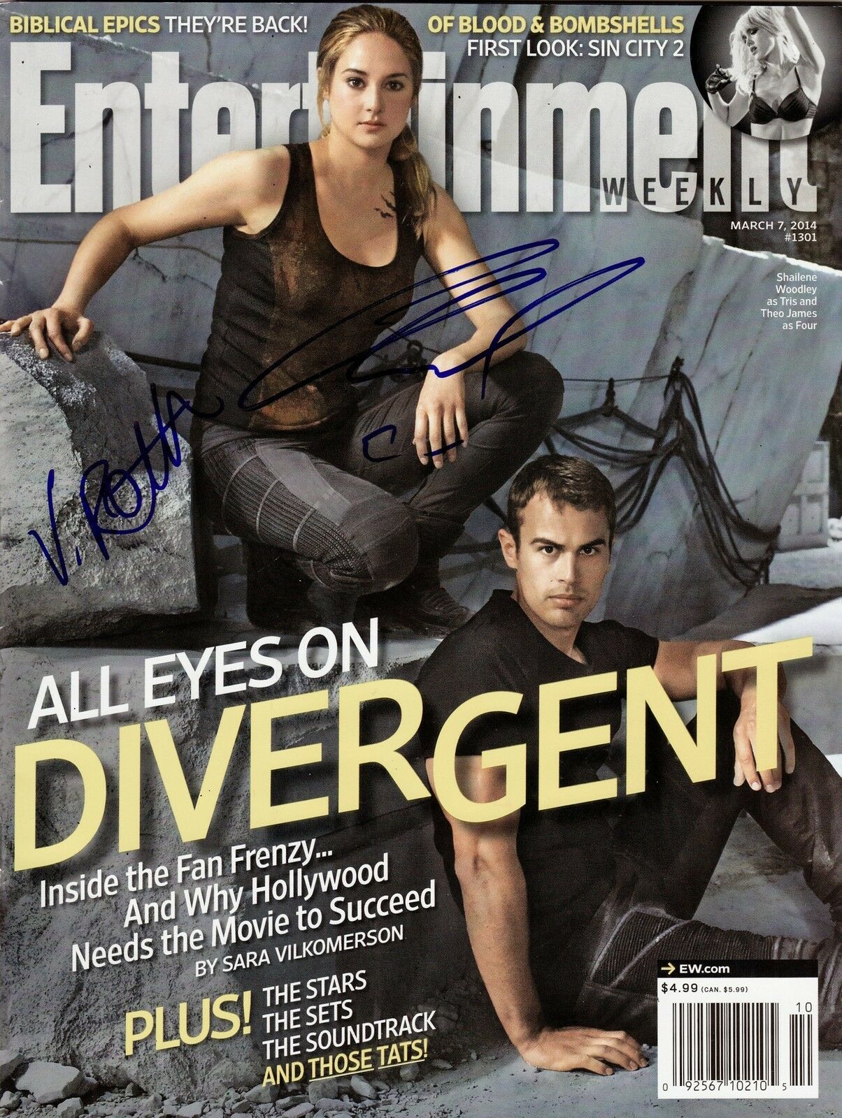VERONICA ROTH AND ANSEL ELGORT SIGNED ENTERTAINMENT WEEKLY W/COA DIVERGENT  COLLECTIBLE MEMORABILIA
