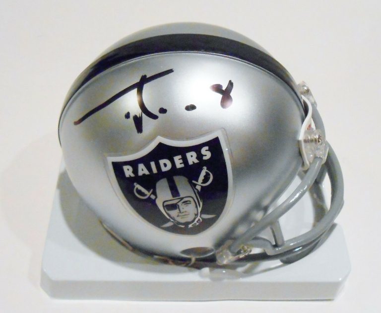 TYLER WILSON SIGNED OAKLAND RAIDERS MINI REPLICA FOOTBALL HELMET W/COA  COLLECTIBLE MEMORABILIA