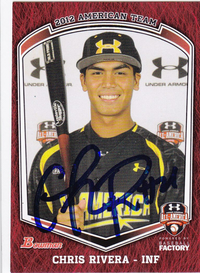 CHRIS RIVERA SIGNED 2012 UNDER ARMOUR BASEBALL CARD ALL AMERICAN GAME BOWMAN #1  COLLECTIBLE MEMORABILIA