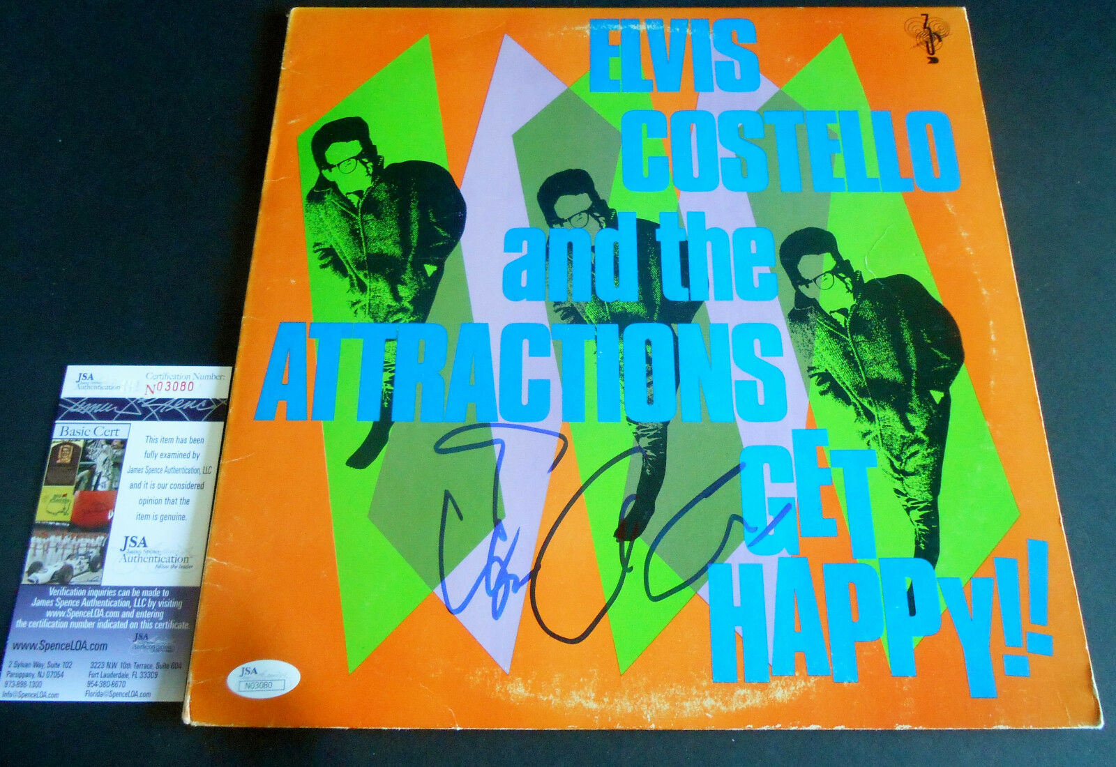 Elvis Costello Signed Record Album Cover W Jsa Coa The Attractions Get Happy Collectible