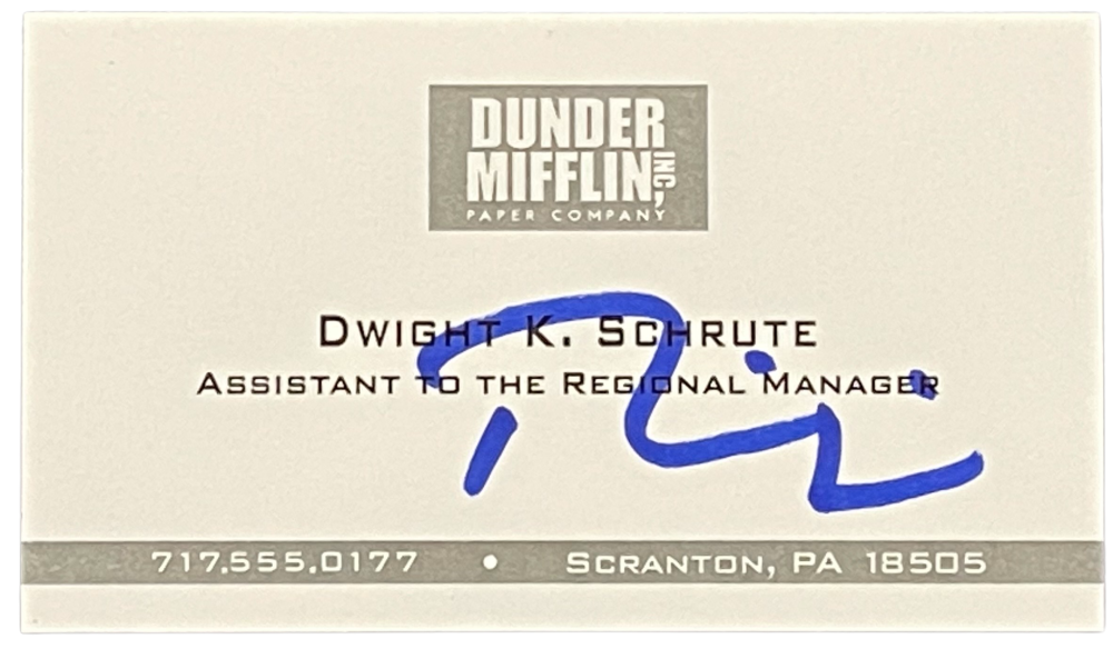 RAINN WILSON SIGNED THE OFFICE DWIGHT SCHRUTE BUSINESS CARD PROP ...