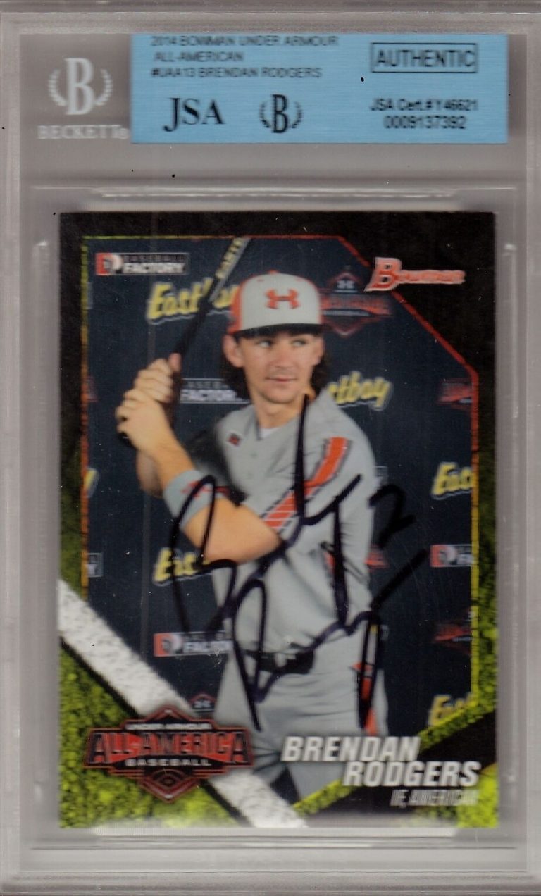 BRENDAN RODGERS SIGNED BOWMAN 2014 UNDER ARMOUR BASEBALL GAME CARD JSA AUTHENTIC  COLLECTIBLE MEMORABILIA